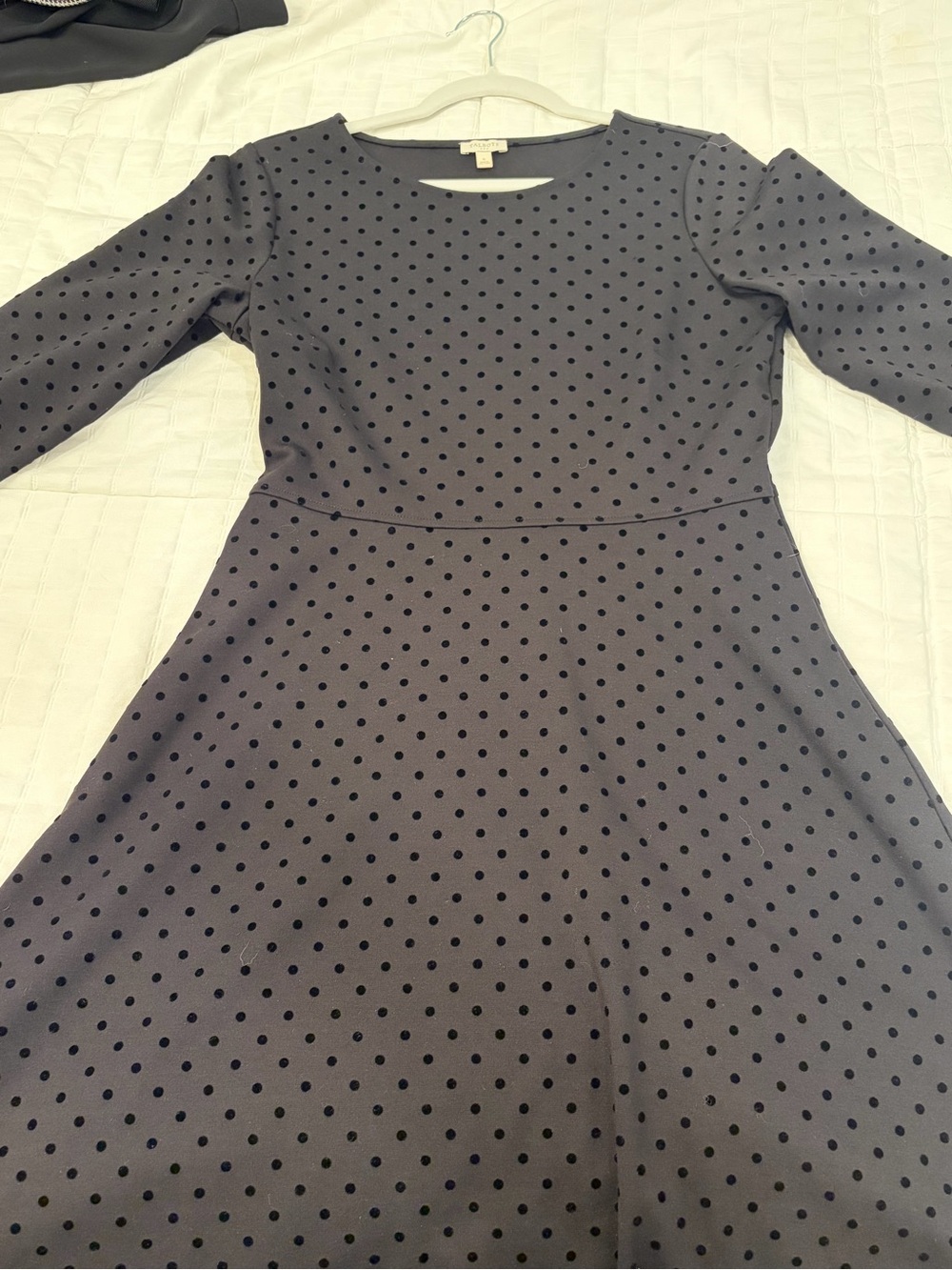 Talbots Gray Long Sleeve Polka Dot A-Line Dress